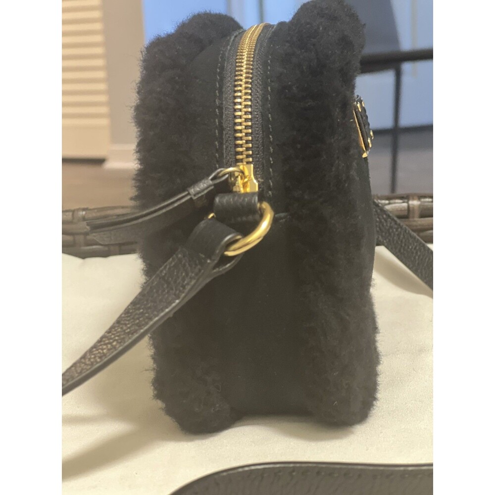 UGG Auth Janey II Black Shearling fur Suede Crossbody Bag Gold Hardware Fluffy - Picture 10 of 11